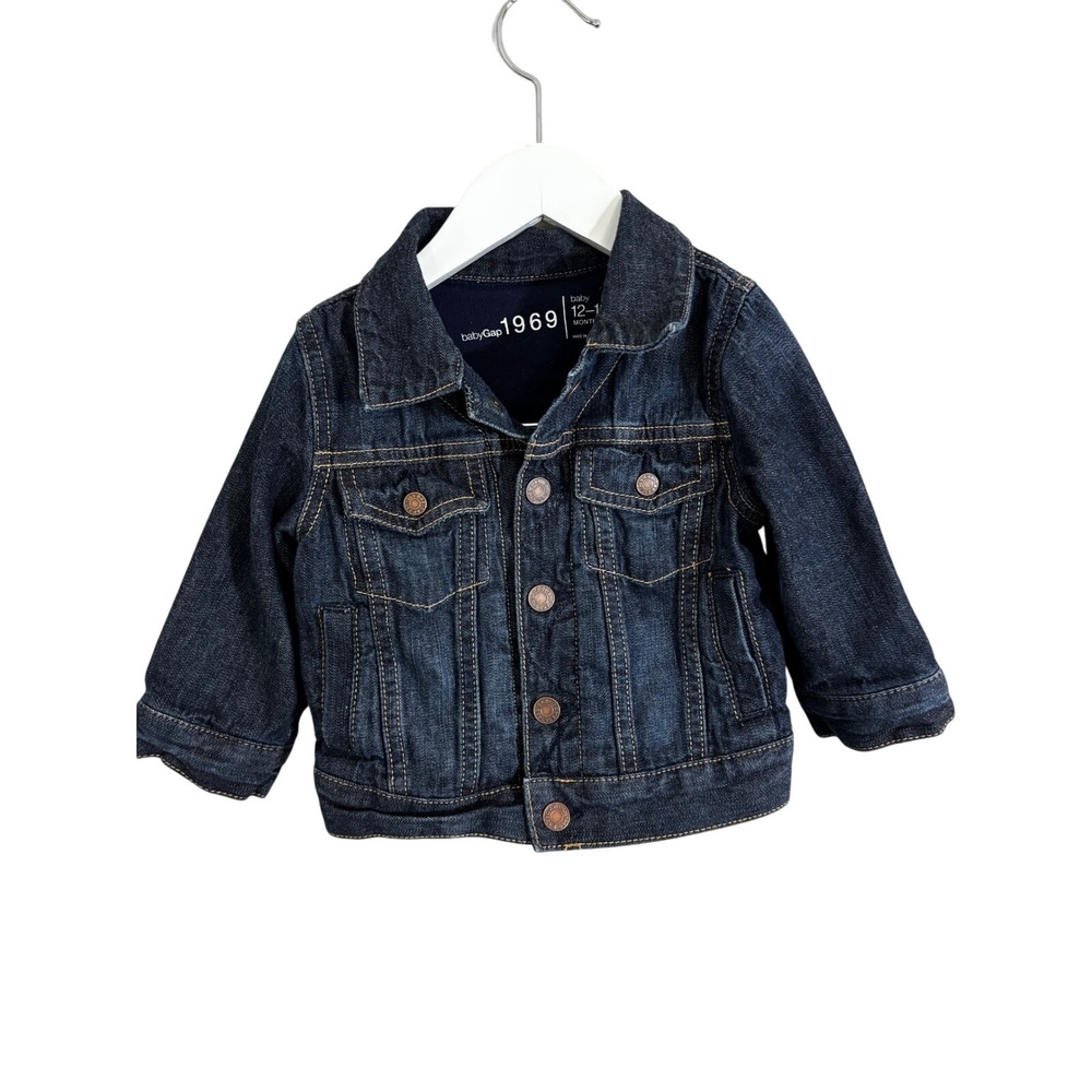 Baby‎ Gap Denim Jacket Dark Wash Jean Coat Copper Buttons 12-18 Months Kids